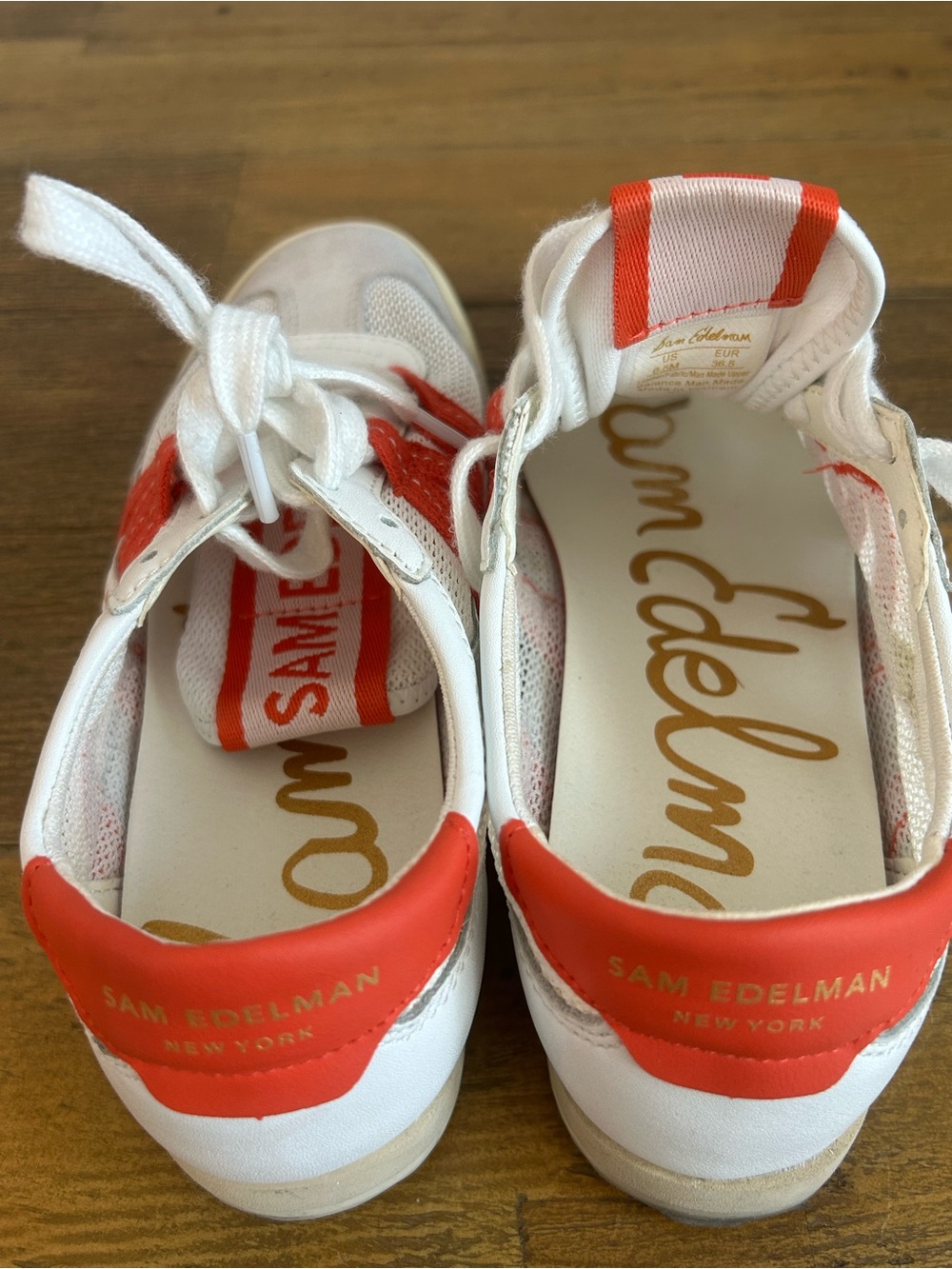 Sam Edelman Irma White & Red Sneakers with Suede Toe - Picture 13 of 15
